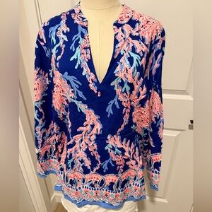 Lilly Pulitzer Blue and Pink Luna Bay Tunic